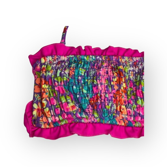 Victoria’s Secret Swim 𑁍 Floral Ruffle Bandeau 2 Piece Bikini Set 𑁍 Fuchsia M - Picture 5 of 16